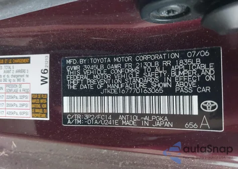 2007 Scion Tc z USA, uszkodzony, nr VIN JTKDE167770163065